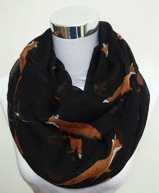Nowa moda lis nieskończoność szalik gorąca sprzedaż wiskoza kobiety pierścień szaliki zwierząt szalik lis koło szalik: Infinity czarny
