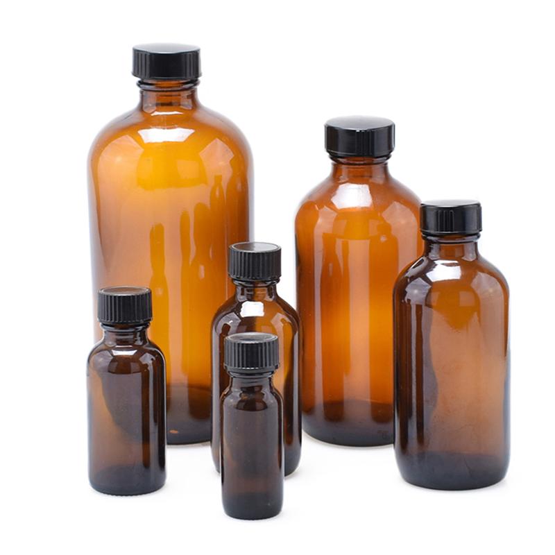 4pcs Refillable Amber Brown Boston Round Glass Bottles Essential Oil Bottles With Black Bakelite Lid 30/60/120/230ML
