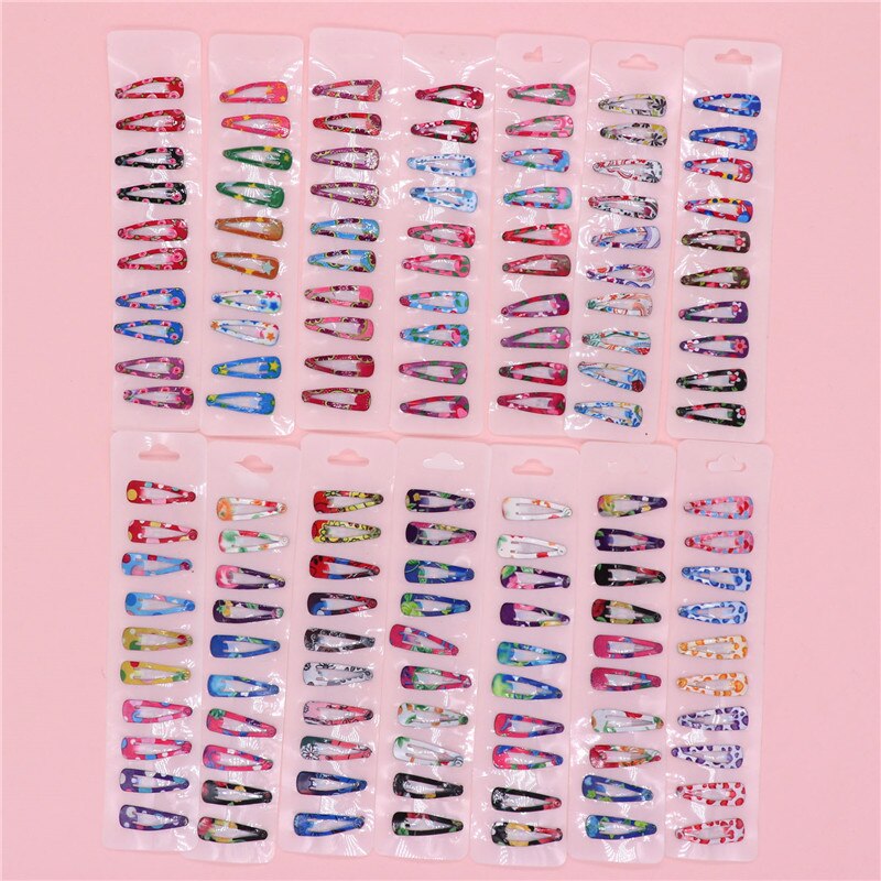 50 st /5 set 3cm små små söta hårspännen för barn baby färgglada tryck hårnålar hårspännen stift metall hårgrepp snap bb clips