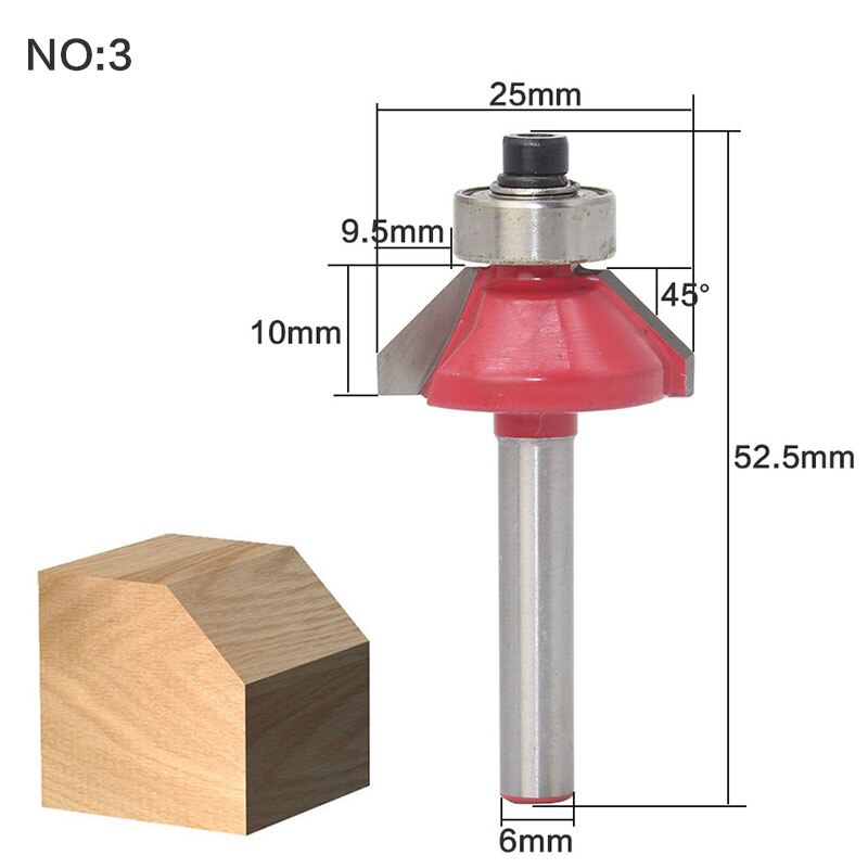 1 pc 6mm Shank 45 Graden Afschuining Frezen Rand Vormen Router Bit Met Kogellager Tungsten Twee Fluit frezen Voor Hout