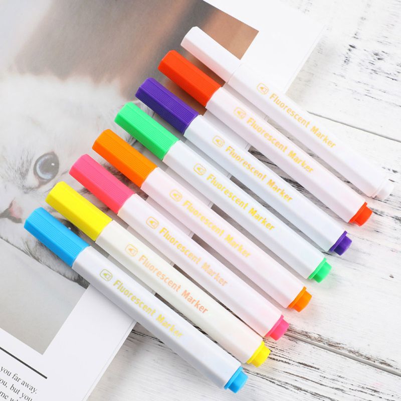 8 Kleuren Fluorescerende Vloeistof Krijt Marker Pennen Uitwisbare Markeerstiften Led Schrijven