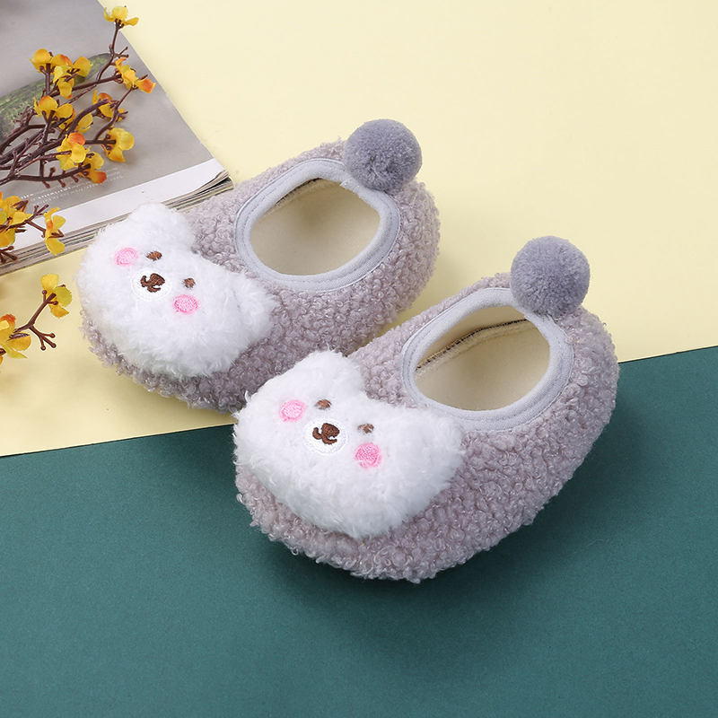 Pantoufles antidérapantes pour bébés filles et garçons, chaussures de berceau, épaisses, dessin animé 3D, pour l'intérieur, pré-marche, automne et hiver: GRAY / 7-12 mois