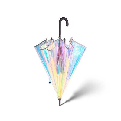 Plast pvc holografisk paraply regn solskærm langt håndtag gennemsigtig paraply