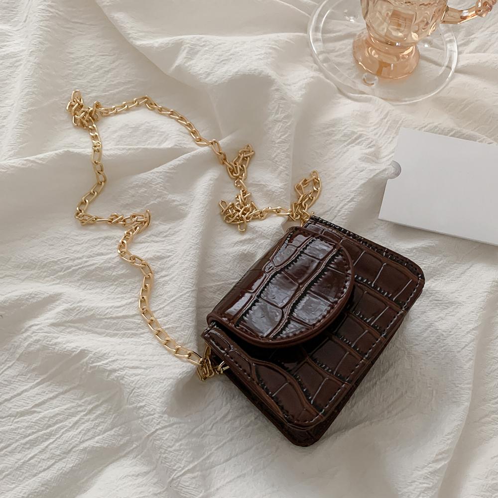 Mini PU Leder Umhängetaschen Für Frauen Stein aufbringen Platz Bote Schulter Tasche Damen Telefon Geldbörsen und Handtaschen: braun