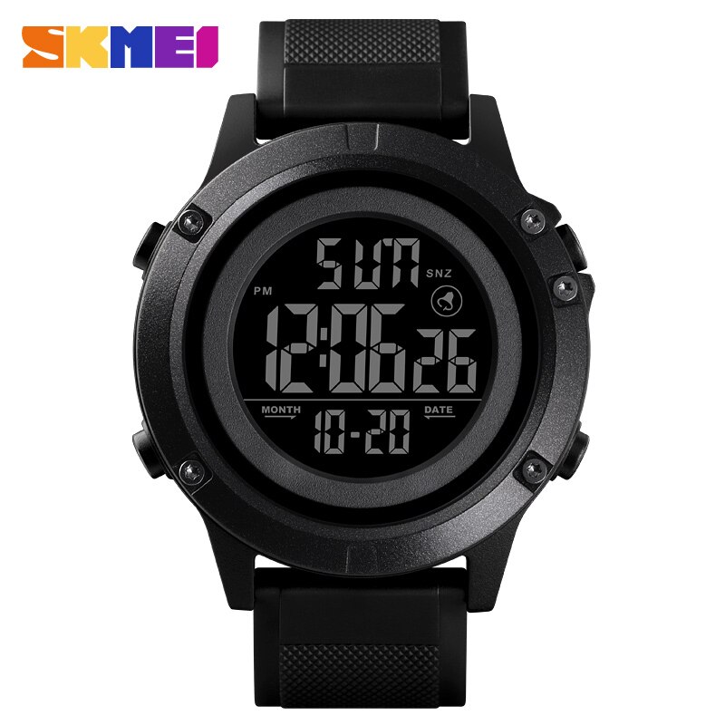 Skmei herr digital klocka 2 tid vattentät sport armbandsur herr date week väckarklocka elektronisk herrklocka montre homme 1508: Svart