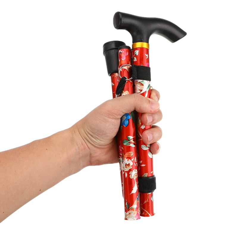 Shockproof printing cane telescopic trekking pole five sections aluminum alloy metal folding crutches elderly crutches poles