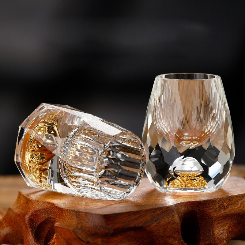Licht Luxus Kristall Glas Gold Folie Wodka Glas Doppel Kreative Persönlichkeit Blei-Freies Sicherheit Festen Boden Glas