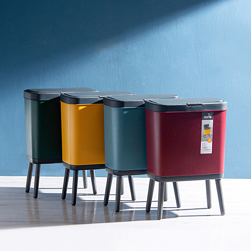 High Foot Big Capacity Trash Can Plastic Garbage Container with Press Top Lid Slim Rectangular Waste Bin for Kitchen Bathroom