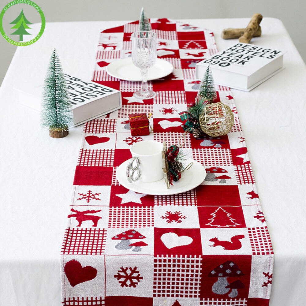 År juledug køkken spisebordspynt til hjemmet rektangulært festbord dækker julepynt: Hvid