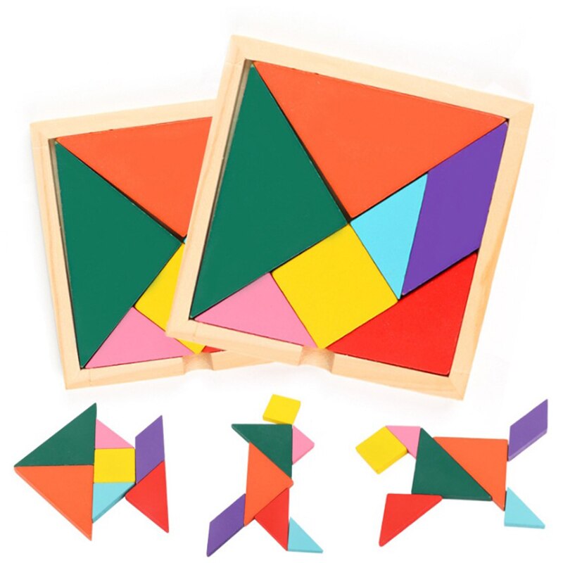 Træ puslespil tangram 3d puslespil legetøj børn tænkning spil puslespil bræt farve kende udvikle pædagogisk legetøj sæt til børn