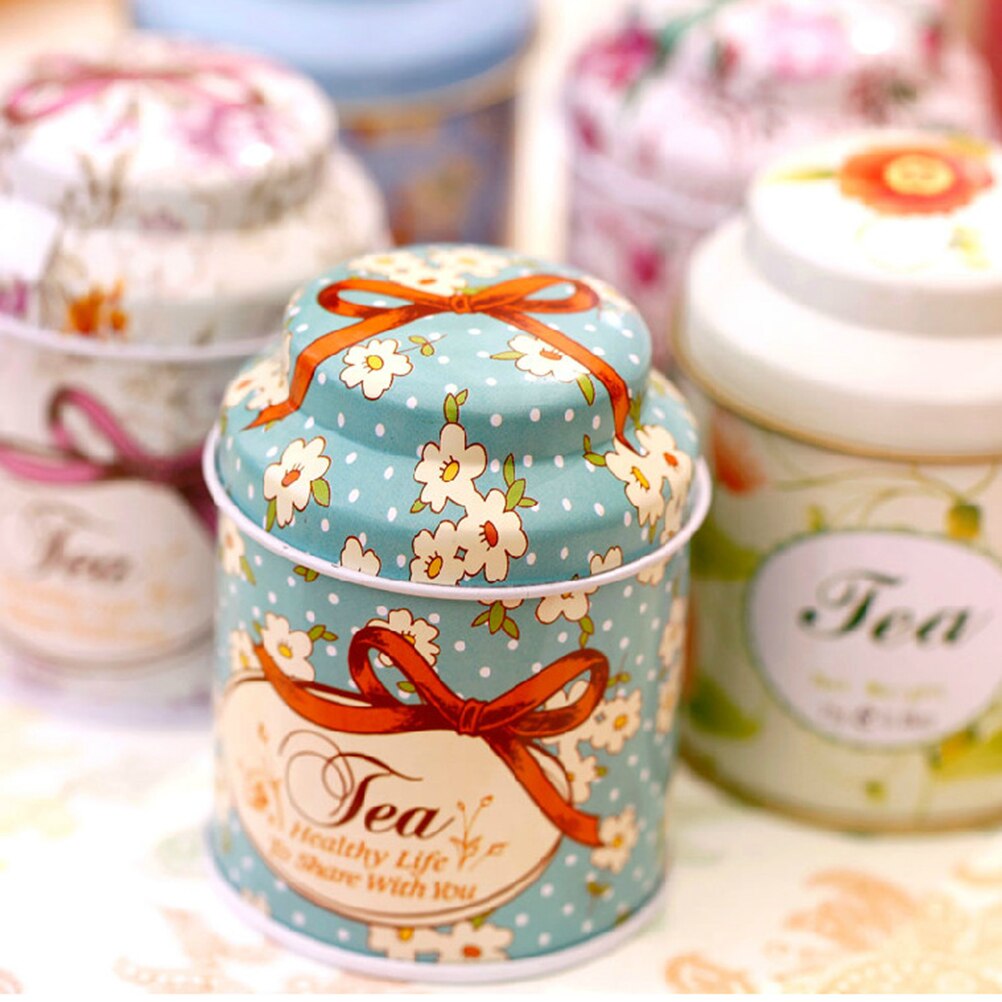 1Pc Bloem Metalen Suiker Koffie Thee Tin Jar Container Snoep Verzegelde Blikken Doos Willekeurige Kleur