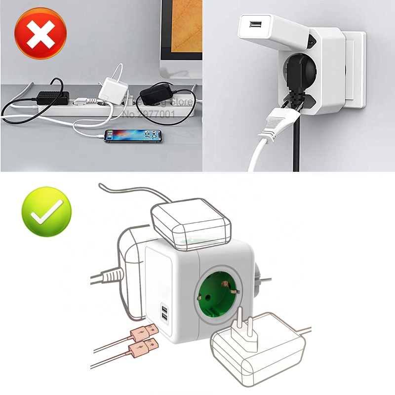 Multiprise européenne EU Powercube, 3680W, prises multiples, prises secteur, filtre réseau, USB 4, AC, maison, bureaux