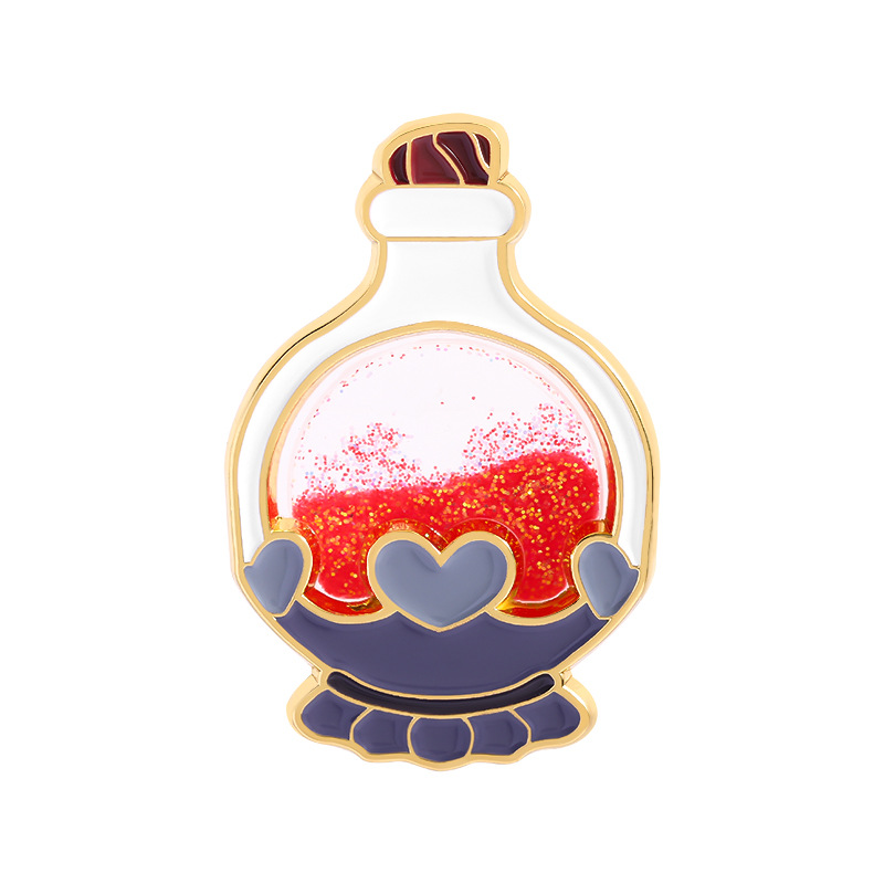 Glitter Magic Potion Bottle Enamel Pins Love Heart Star Witch Brooches Cute Fantasy Lapel Badges Jewelry For Girls: black