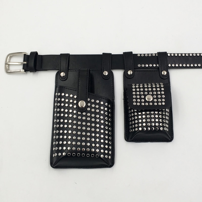 2 Stuks Klinknagels Punk Vrouwen Heuptas Hip Hop Crossbody Functionele Borst Bag Vrouwelijke Mode Heuptasje Riem Telefoon tas Dames Portemonnee