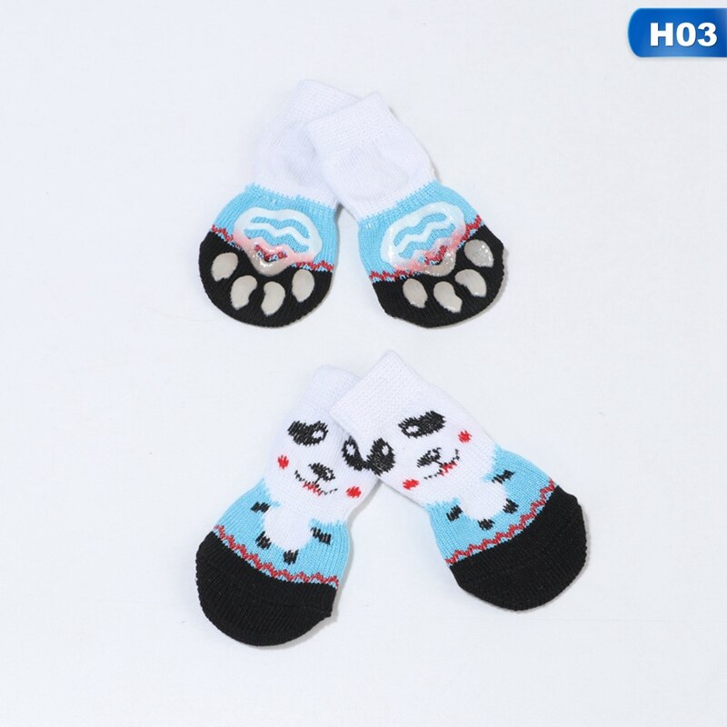 4pcs/set Pet Dog Socks Soft Cotton Anti-Slip Warm Antiskid Paws Dirts Away Easy Washing Indoor Dogs Cat Cotton Shoe Socks: H03