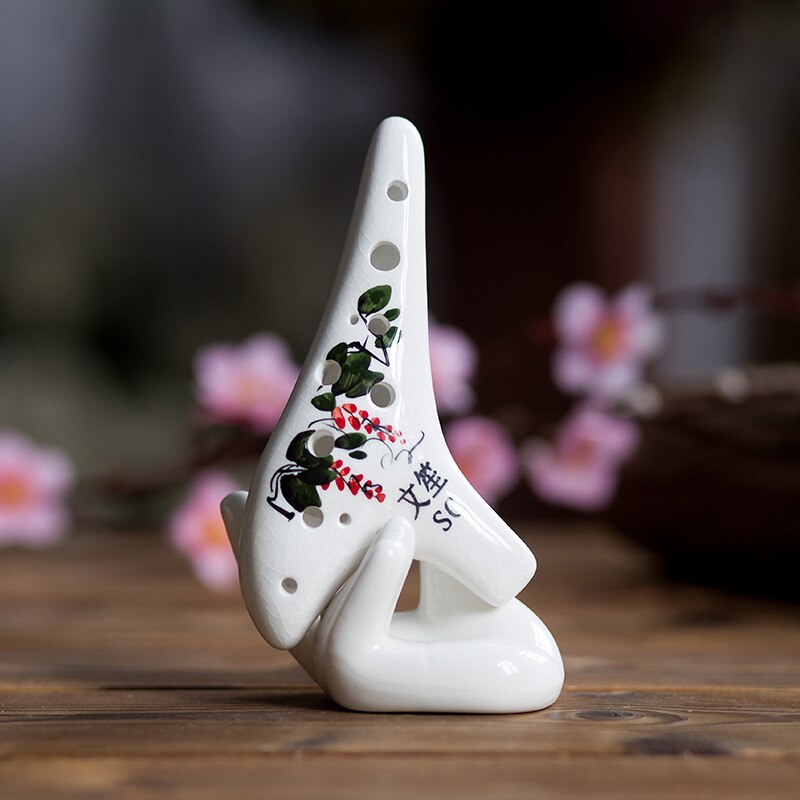 Ocarina ajustable SC para principiantes, instrumento de dos cuerdas de cerámica pintada con grietas + 12 agujeros, artes y artesanías