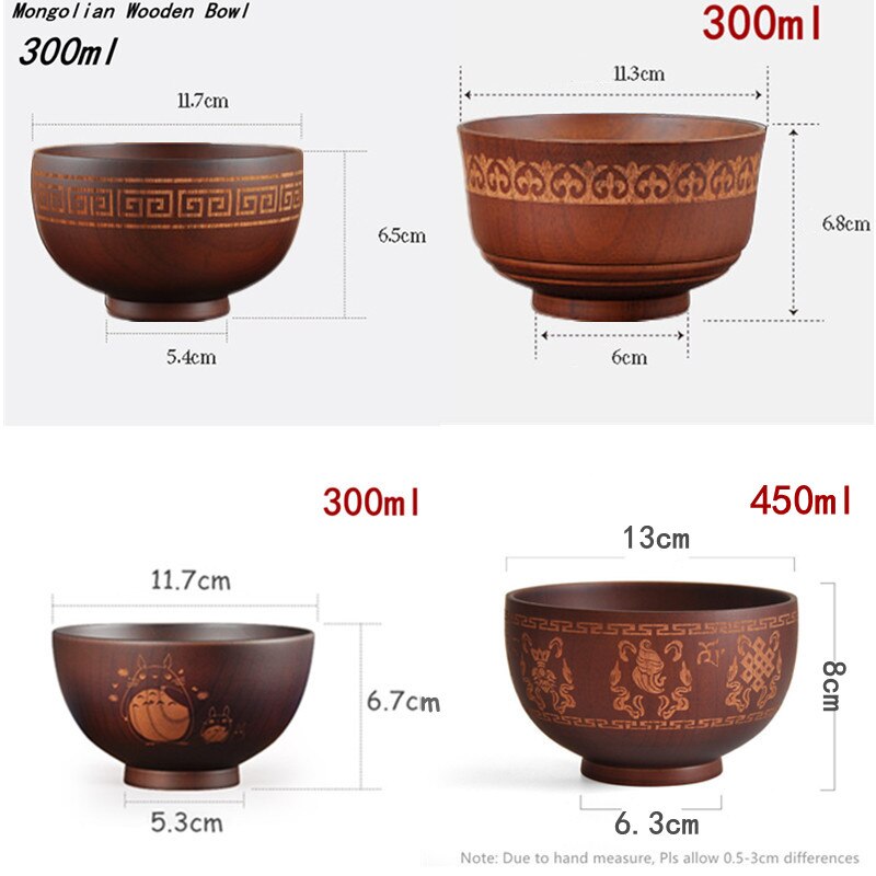 Bol à soupe en bois de style mongol pour enfants, 300ML, bols à nouilles et à riz, en bois naturel, de Style ethnique, Original, vaisselle