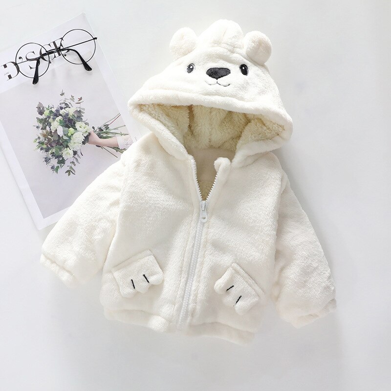 Baby cotton jacket boys and girls thick cotton coat children winter autumn and winter plus velvet jacket: White / 9M