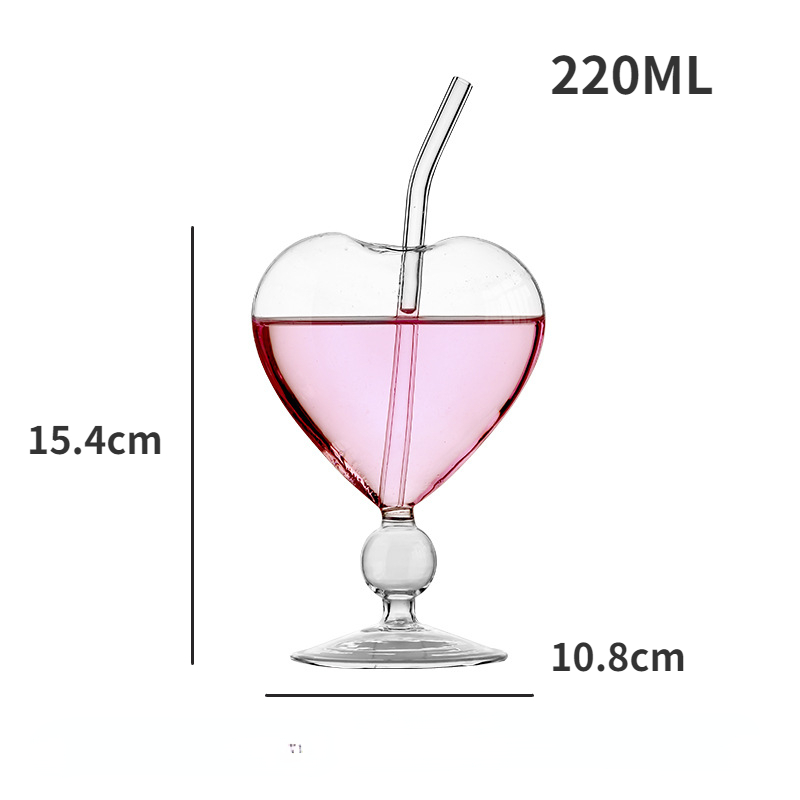 Hjerteformet kop sugerør glas bar blandingsglas juice drikke cocktail høje briller: Beige