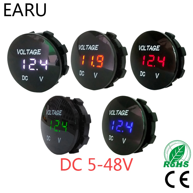 Redondo impermeable Auto barco coche motocicleta DC5V-48V Panel LED Mini Digital voltímetro de voltaje probador Monitor pantalla voltímetro