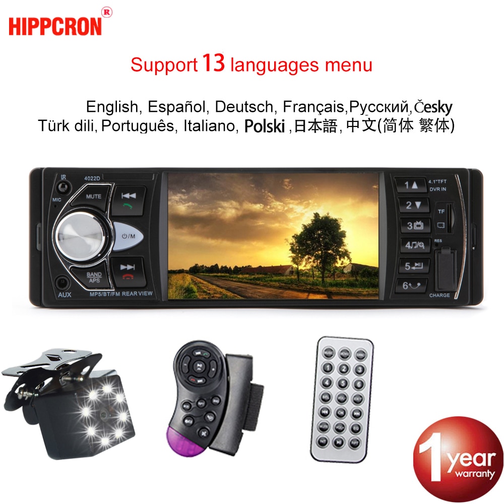 Hippcron Autoradio 1 Din Autoradio 4022D Bluetooth 4.1 "Scherm Ondersteuning Achteruitrijcamera Stuurwiel Contral Auto Stereo