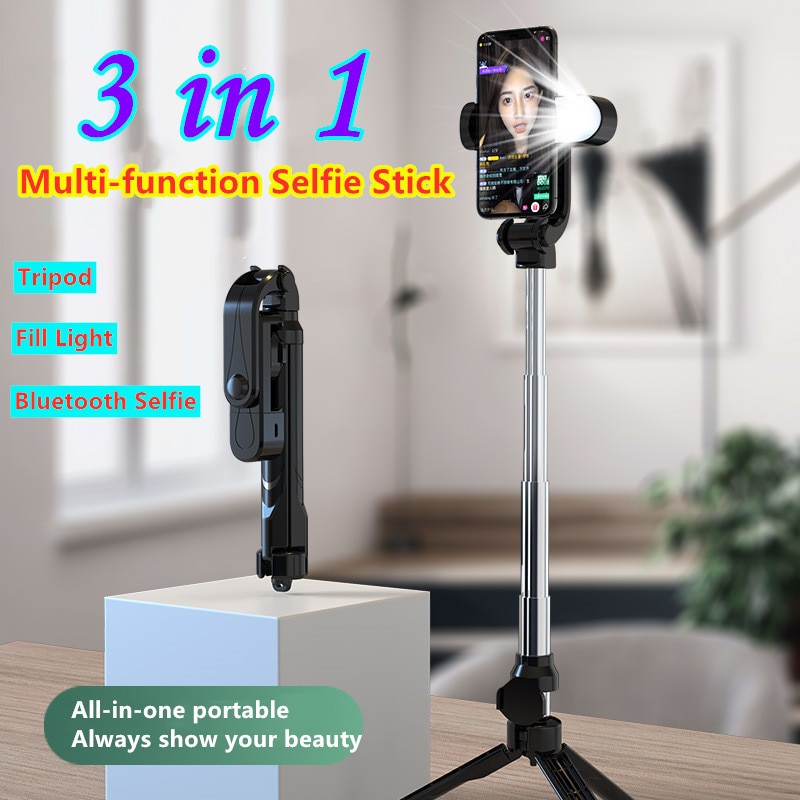 Newest 3 in 1 Wireless Bluetooth Selfie Stick with fill light Phone Bracket Foldable Portable Tripod Selfie Stick for smartphone