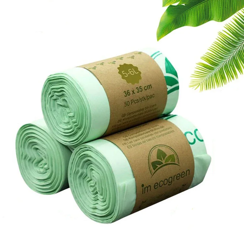 50 6/8/10l biologisch afbreekbare vuilniszakken voor huishoudelijk gebruik, composteerbare vuilniszakken voor de keuken