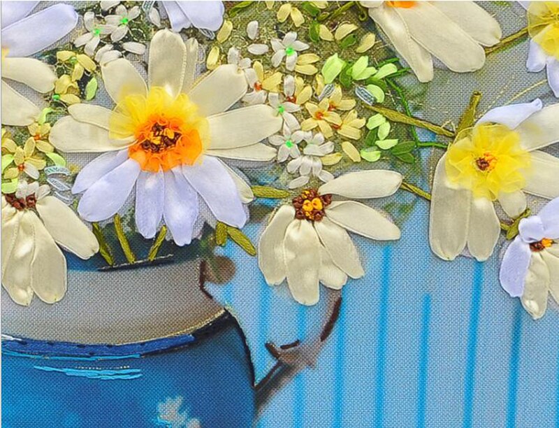 3D borduren linten bloem canvas art diy borduurpakketten borduurwerk handwerken sets gedrukt doek foto broderie fleur