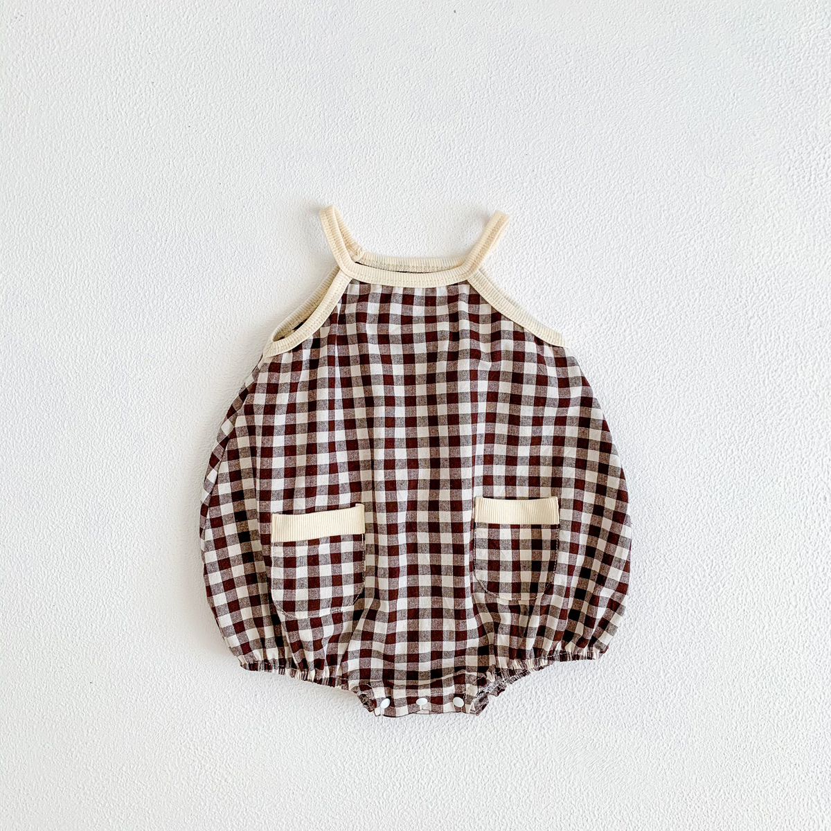 Pelele de verano para bebé para niña, mono sin mangas a cuadros a la para recién nacido, ropa para bebé, estilo informal y versátil de 0 a 2 años: Castaño / 6 meses