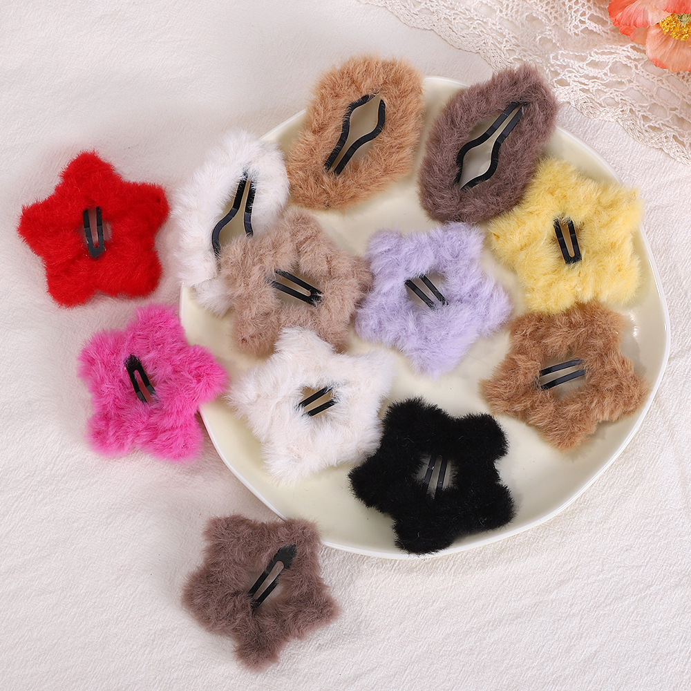 1/2/4 Uds. Pinzas para el cabello BB de estrella de felpa dulce para mujeres y niñas, horquillas con flequillo lateral esponjoso, pasadores, accesorios para el cabello Y2K