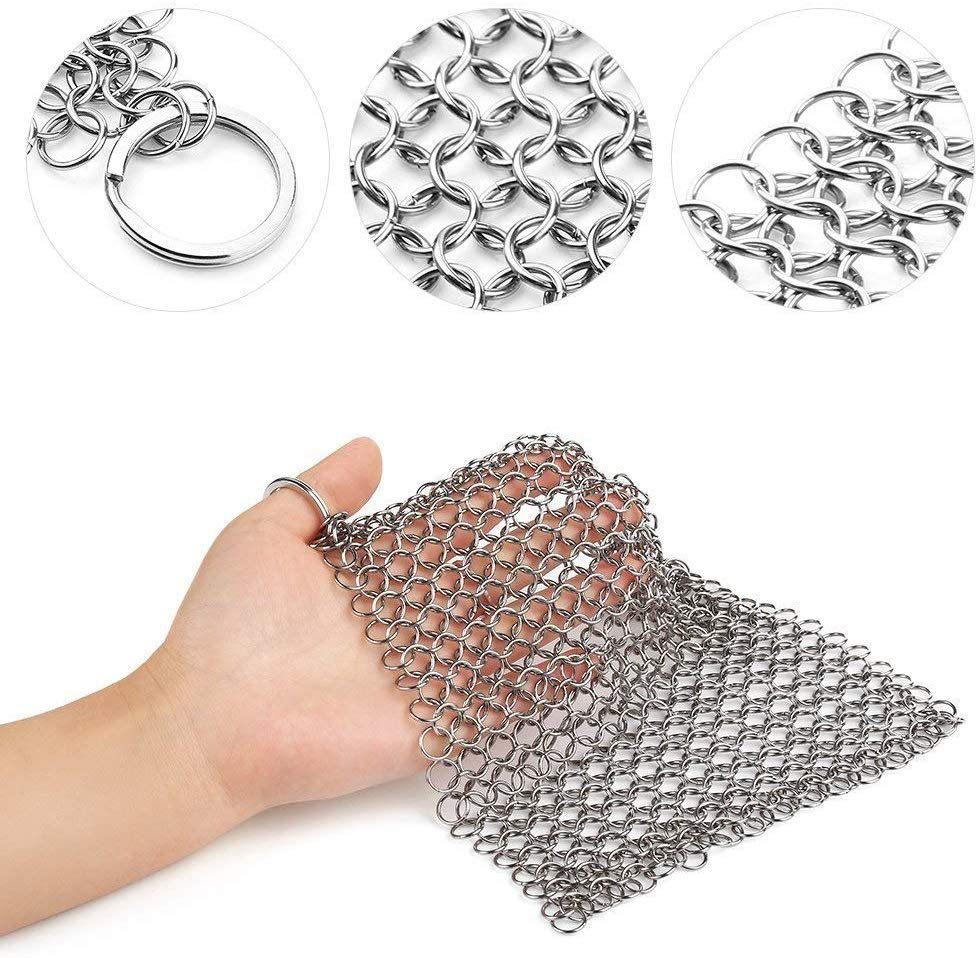 8 "X 6" Roestvrij Staal Gietijzer Cleaner 316L Chainmail Scrubber Voor Gietijzeren Pan Pre-Gekruid pan Nederlandse Ovens Wafelijzer Pannen
