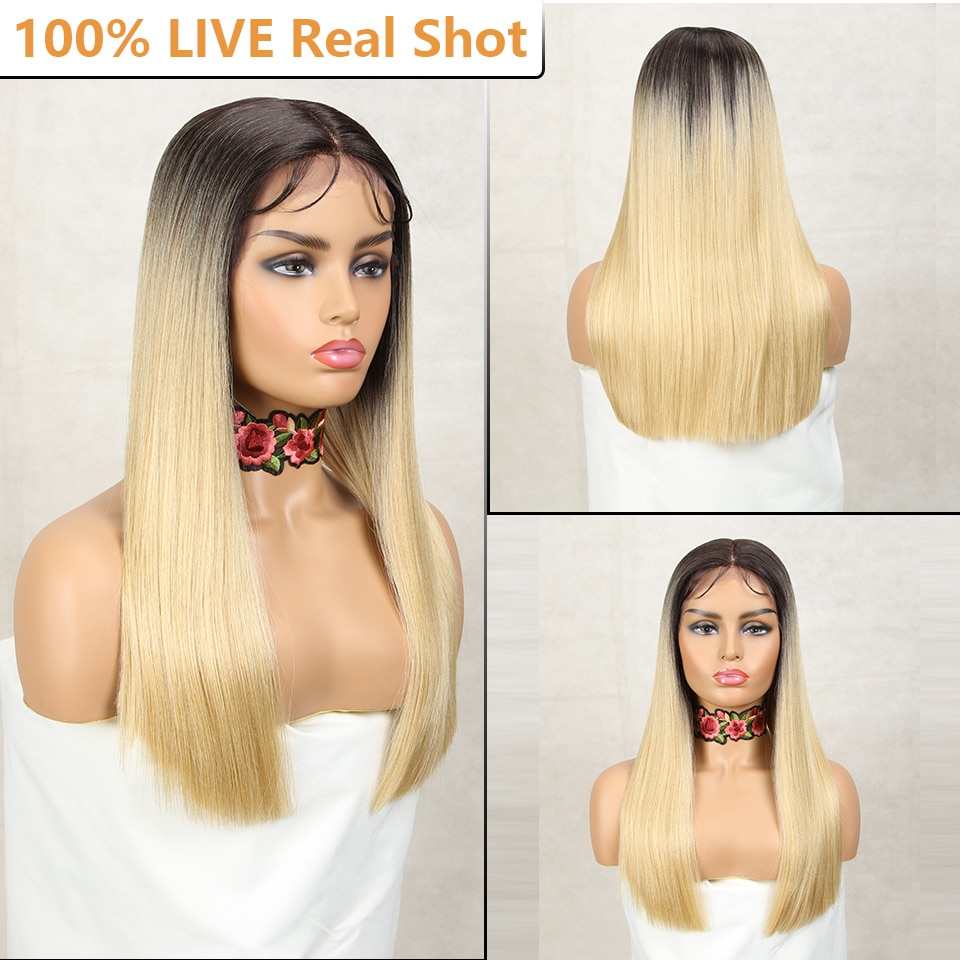 Bella Longue Droite Ombre Bleu & Vert Rose Blond Violet Violet Noir Bleu vert cheveux pièce 7 couleurs Résistant À La Chaleur Synthétique Dentelle Perruques Pour Les Femmes 20 pouce partie médiane droite colorée perruq