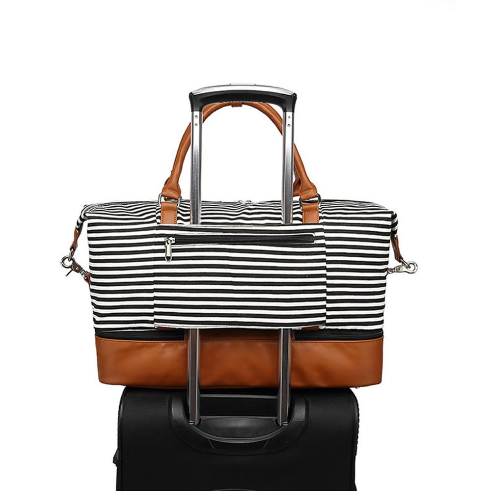 Gestreepte Mannen Reisbagage Zakken Canvas Plunjezakken Mannen Reizen Handtas Weekend Tas Grote Capaciteit Schoudertas Voor Mannen