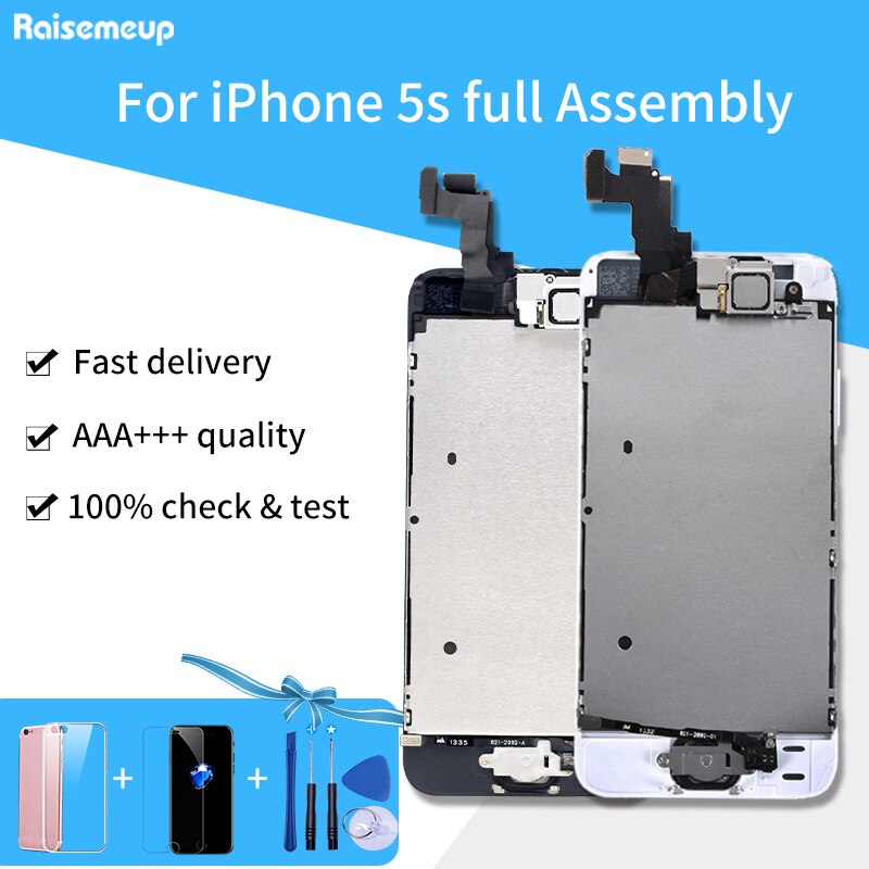 Conjunto completo de pantalla LCD para móvil, reemplazo de pantalla LCD para iPhone 5S, A1453, A1457, A1518, A1528, A1530, A1533, botón de inicio de cámara frontal