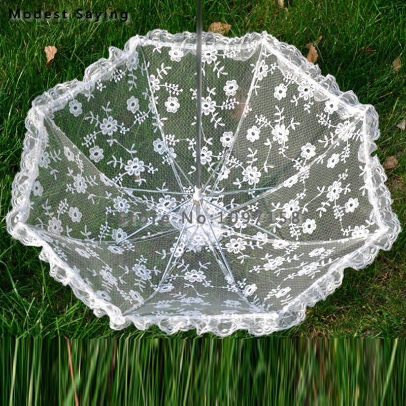 Elegante Elfenbein Spitze Sonnenschirme Hochzeit SchöNe Stickerei Braut Duschen Sonnenschirm Zubehör Dekorationen ombrelle mariage