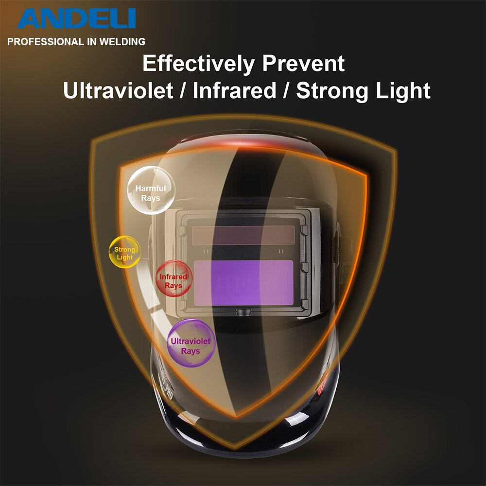 ANDELI maschera per saldatura casco oscuramento automatico per saldatrice la zona maschera per saldatura con chiarezza ottica superiore 1/1/1/2