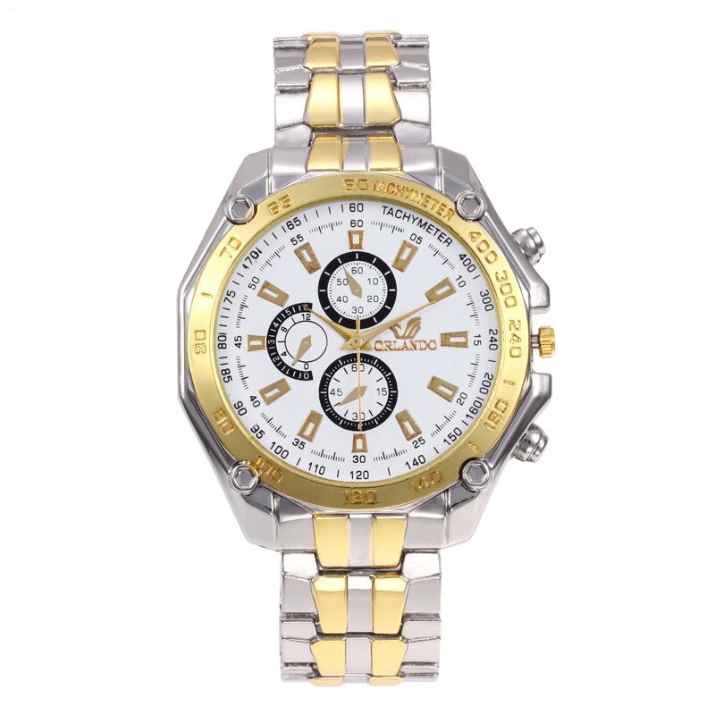 Ur mænd kvarts armbåndsur rustfrit stål mandlig ur luksus klassisk kjole ure relogio masculino reloj hombre: Hvid