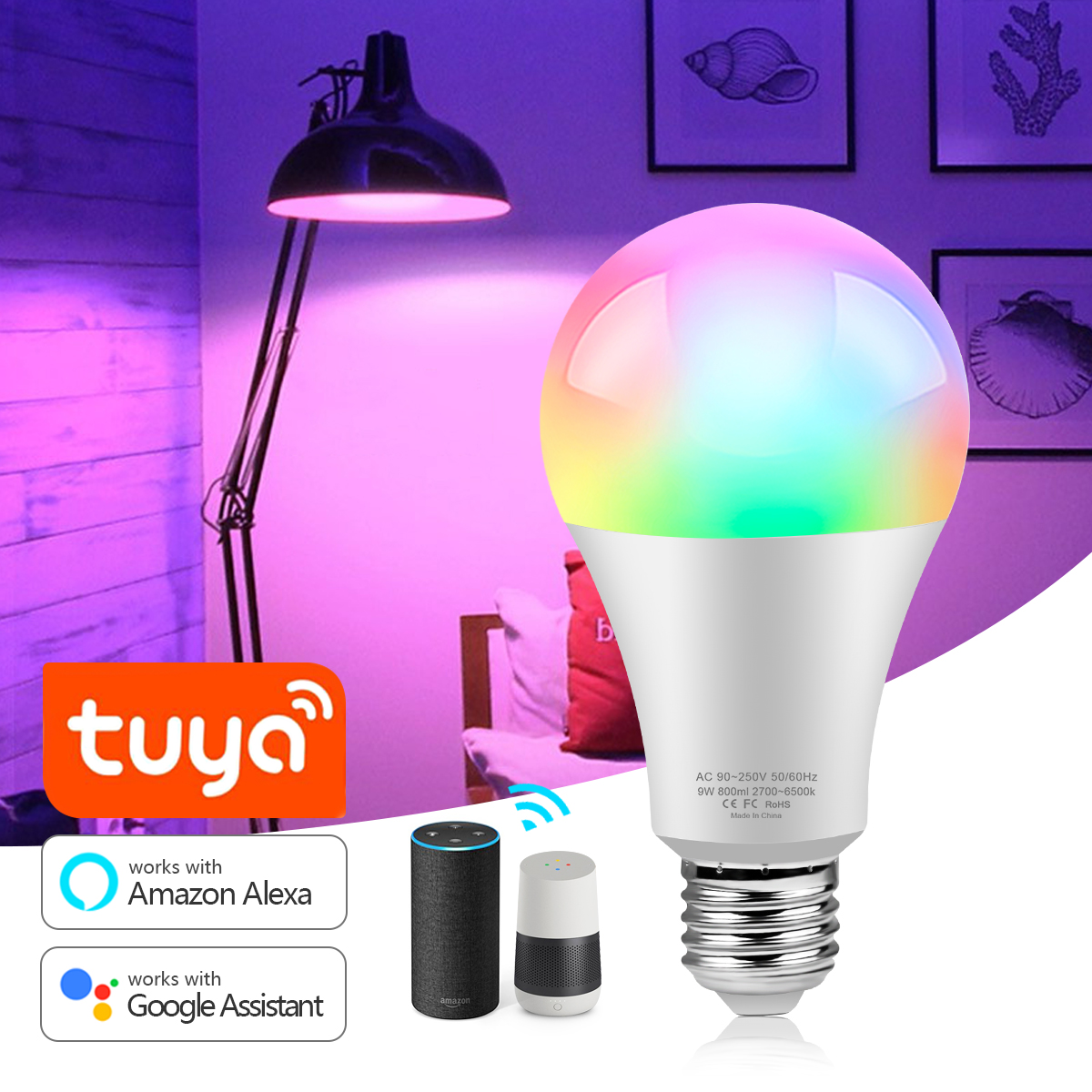 Gu10 e27 e14 tuya smart spotlights/kerzen/kugellampen mit rgb-led-farben, kabelloser fernbedienung und wlan-steuerung für alexa und google home: E27 / 1 stk