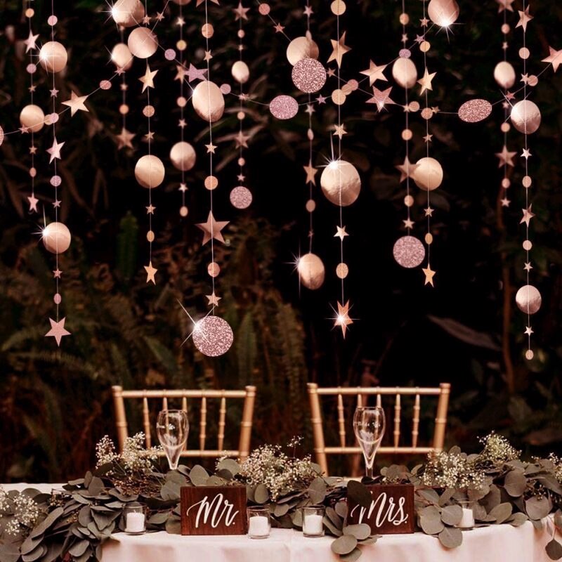 4M Mirror Paper Star Round Garland Flash Banner Happy Birthday Decoration Boy Girl Baby Shower Curtain Decor Wedding Home Decor: Light Grey