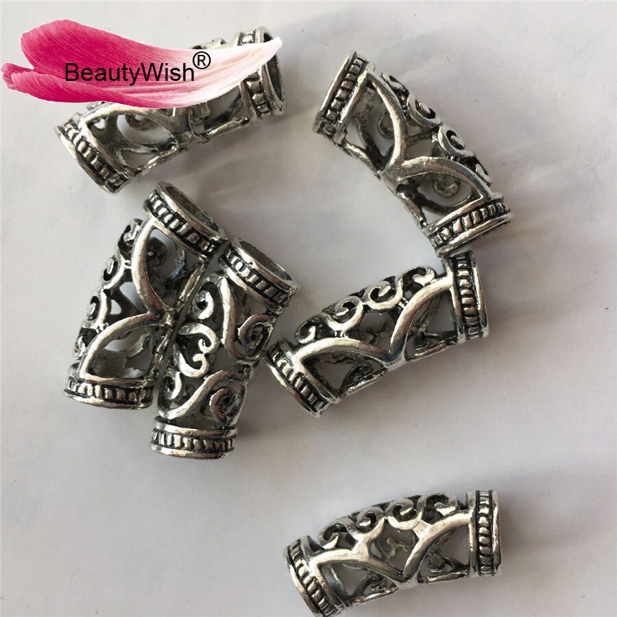 Srebrny Dreadlock koraliki 20 sztuk warkocz włosy koraliki nowy robić włosów 7mm otwór klip + darmowa tybetańnarty srebrny koralik duża otwór pierścienie