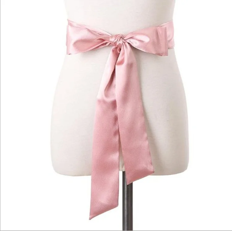 Accesorios de ropa suave para mujer, cinturón de bufandas de seda, cinta de Color sólido para vestido, bufanda larga de gasa para mujer, cinturones con lazo de 180cm: Rosa