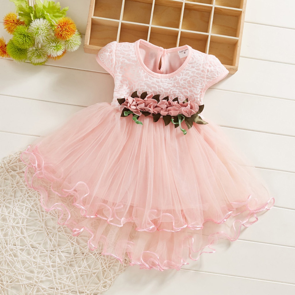 Toddler Girl Flowers Floral Dress Newborn Kid Tulle Ruched Princess Party Dresses Baby Infant Short Sleeve Casual Summer Clothes
