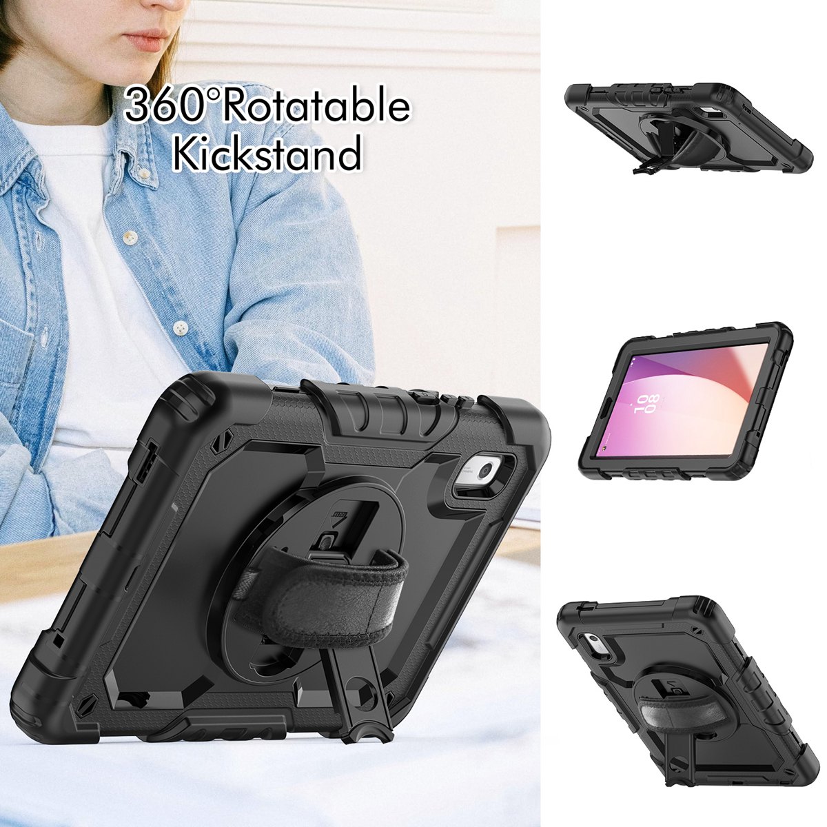 Hand Strap Shoulder Strap Kickstand Rugged Case For 9 Inch Lenovo Tab M9/K9 (TB-310FU, Released) built-in Screen Protector