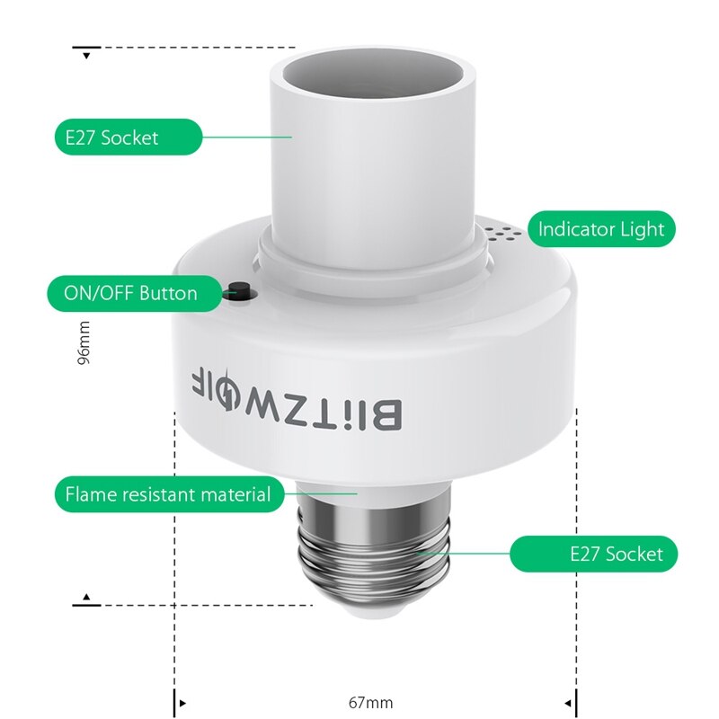 BlitzWolf E27-fitting Lamphouder WIFI E27-aansluiting led-lampvoet Gloeilamphouder Intelligente led-lichtvoet lamphouder APP-afstandsbediening Spraakbesturing Lampadapterverlichting Basiswerk met Alexa Google Assistant