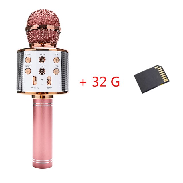 Original Wireless karaoke microphone Bluetooth Micro 6D0 super bass Home KTV For Music Singing microfono Mic microphone for sing: rose gold mic add32G