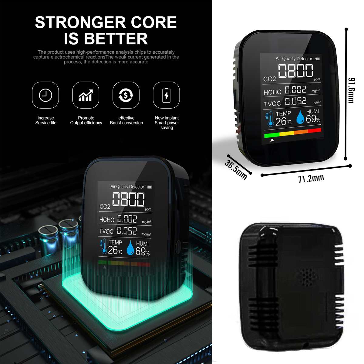 Multifunctional 5 in1 CO2 Meter Digital Temperature Humidity Sensor Tester Air Monitor Carbon Dioxide TVOC HCHO Detector