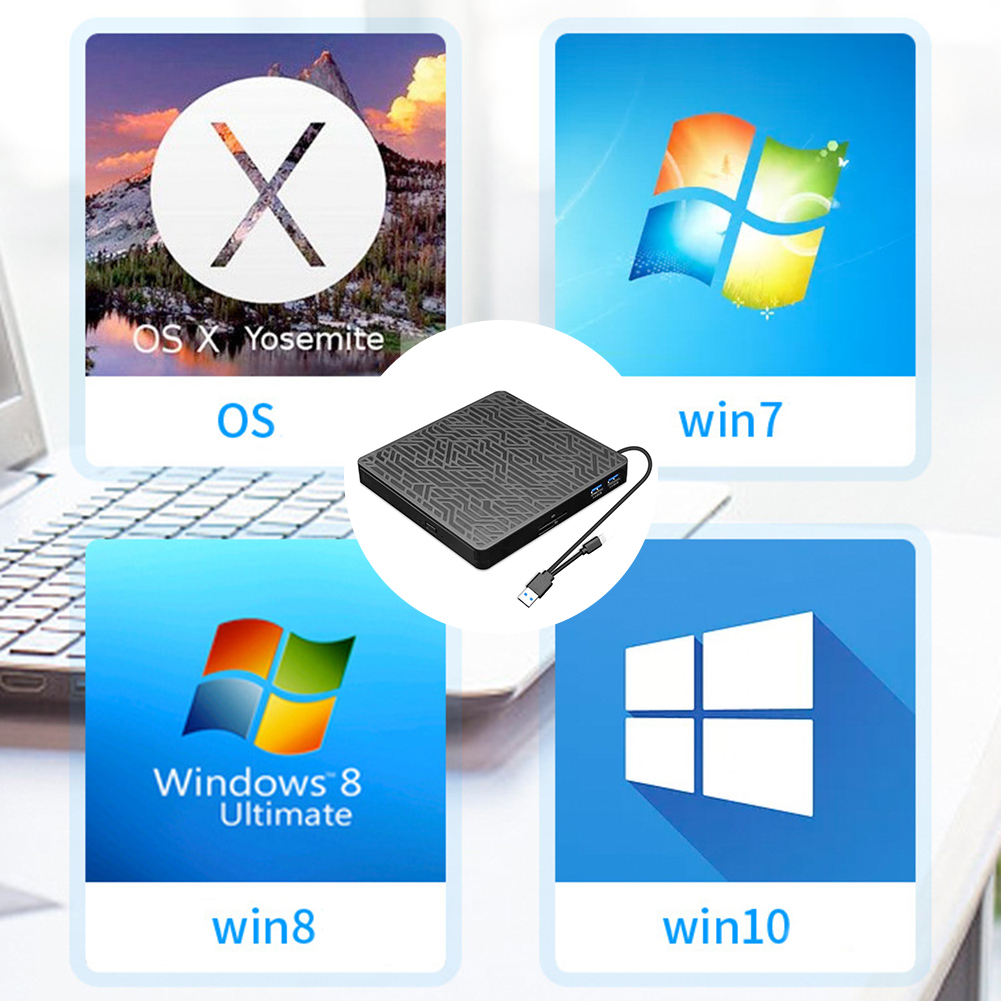 Drive Óptico Externo USB3.0 para Computador, HUB Multifuncional, Gravador de DVD, Leitor de CD-RW, Leitor de Cartão SD TF USB