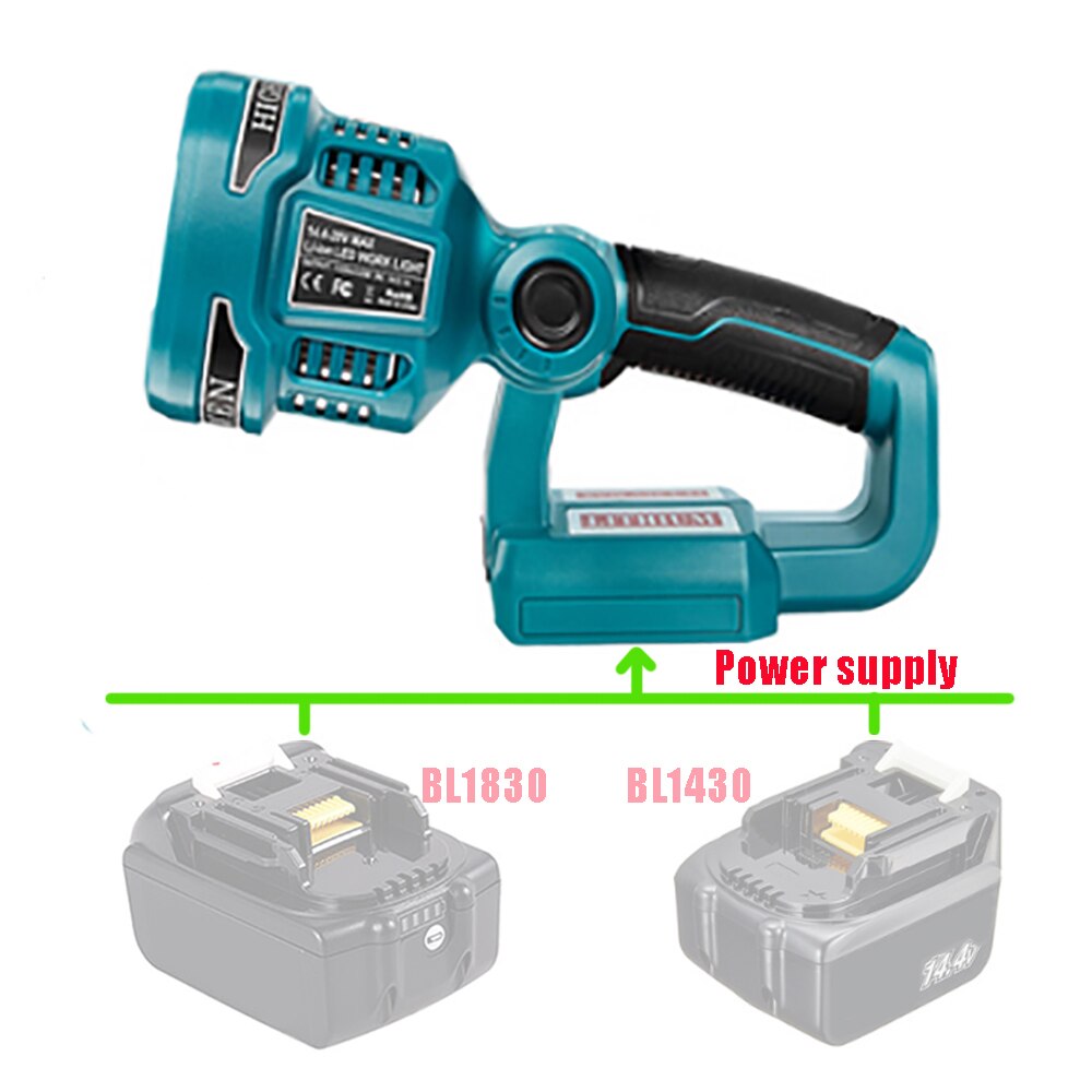 Portable LED avertissement Spot lumière lampe de travail lampe torche pour Makita Bosch 14.4V 18V Li-ion batterie BL1830 BL1430 BAT618 BAT614: For Makita BL1830