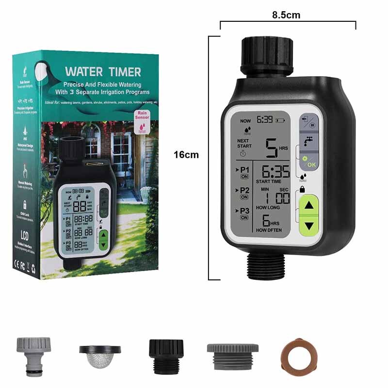 Rainwater Sensor Function Child Lock Mode Digital Water Timer IP65 Waterproof For Garden Lawn Watering System Irrigation Timer