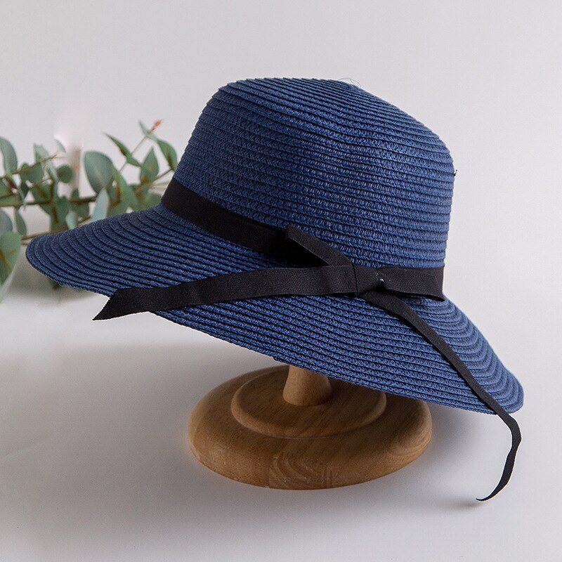 Sombrero de paja con lazo de encaje para mujer, gorra de Panamá, sombrero de playa, Chapeu, novedad de: Azul